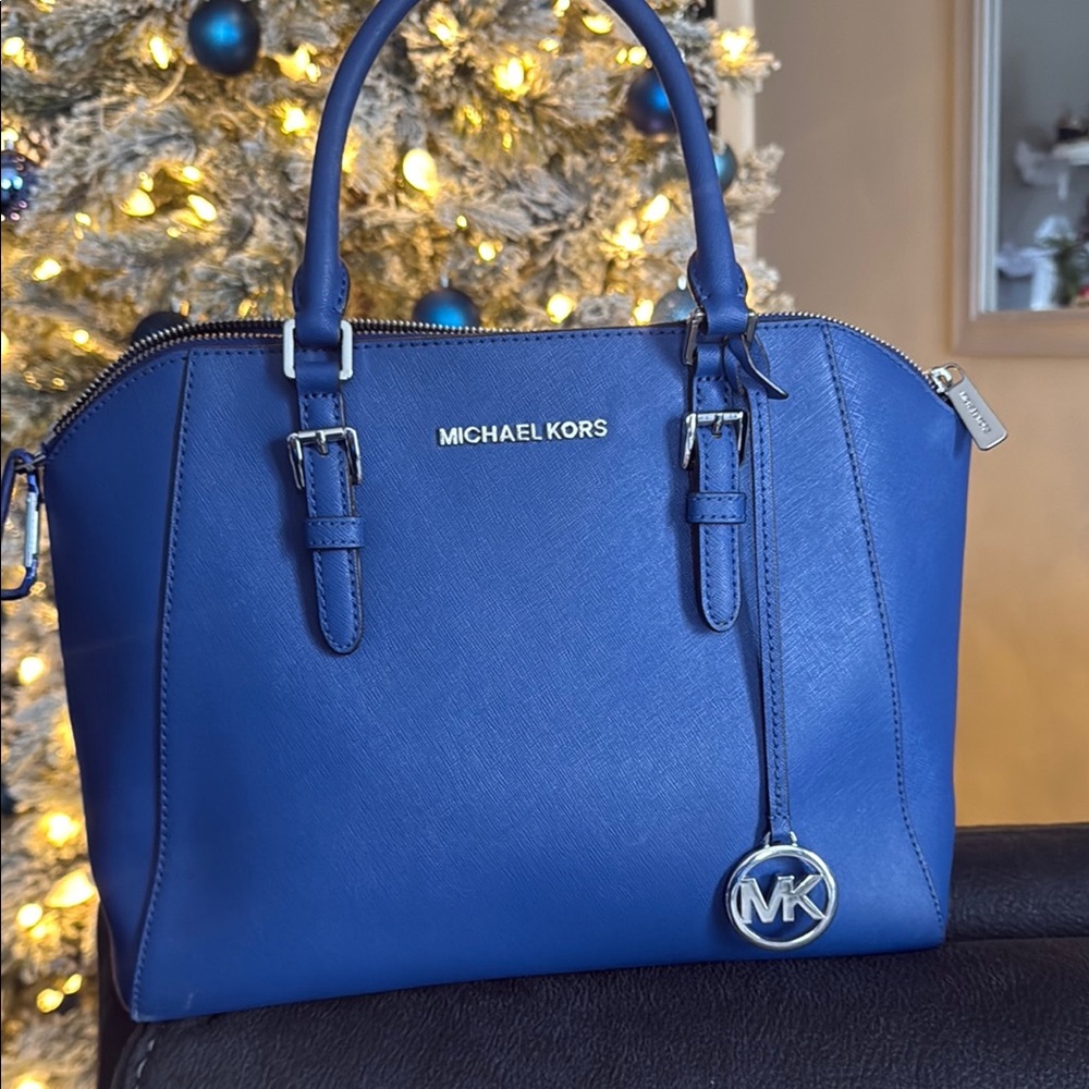 Michael Kors Blue Ciara Satchel with Silver Accents